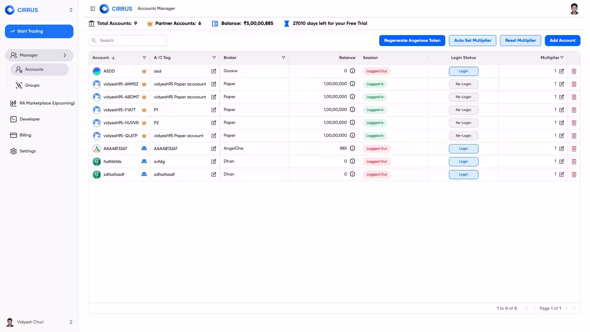 Step 3: Login required Brokers